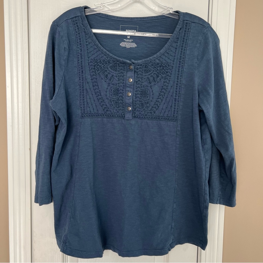 Sonoma 3/4 sleeve Crew Neck Top Size M Blue